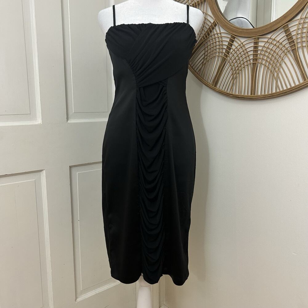 CALVIN KLEIN Black Ruched Convertible Strap Strapless Cocktail Dress SZ 10